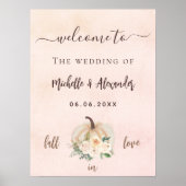 Pompoen crème blush bloemen herfst welkom huwelijk poster (Voorkant)