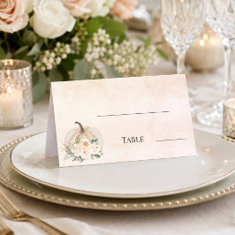 Pompoen crème herfst blush bruiloft tafel plaatskaartje