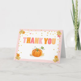 Pompoen Dank u kaart Roze en Gouden Herfst Herfst