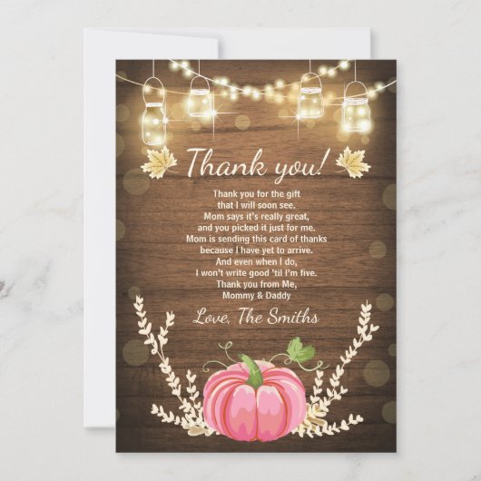 Pompoen Dank u Kaart Rustieke Herfst Baby shower (Voorkant)