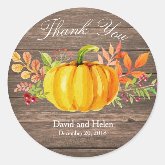 pompoen dank u ronde Sticker rustiek hout (Voorkant)