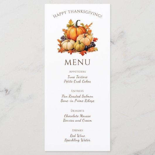 Pompoen Dankbaar Thanksgiving Diner Menu (Voorkant)