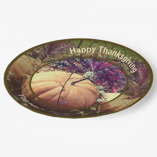 Pompoen Display Gepersonaliseerde Herfst Thanksgiv Papieren Bordje (Gekanteld)