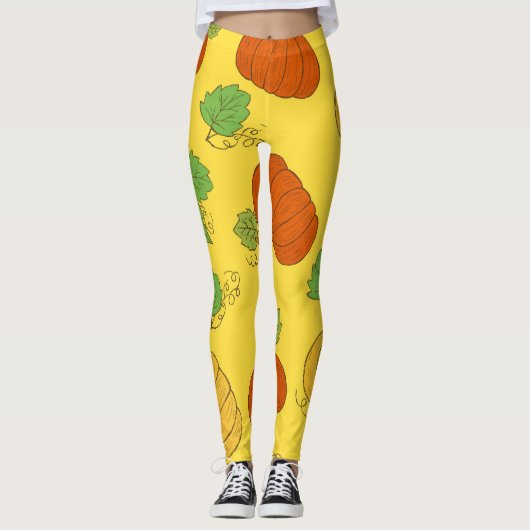 Pompoen Doodle: Hand getekend naadloos Leggings (Voorkant)