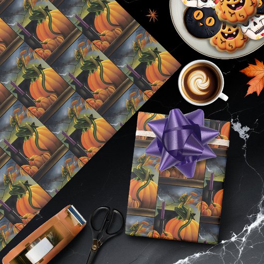 Pompoen Dragon Cauldron Halloween Cadeaupapier