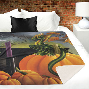 Pompoen Dragon Cauldron Halloween Sherpa Deken