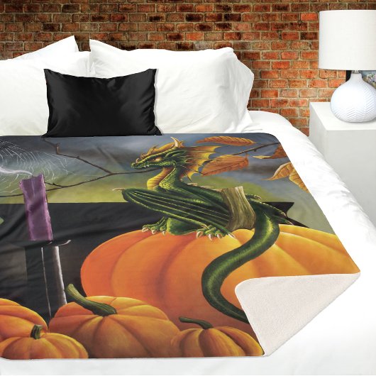 Pompoen Dragon Cauldron Halloween Sherpa Deken