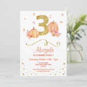 Pompoen DRIE Verjaardag 3e Herfst Party Gold Uitno Kaart (Staand voorkant)