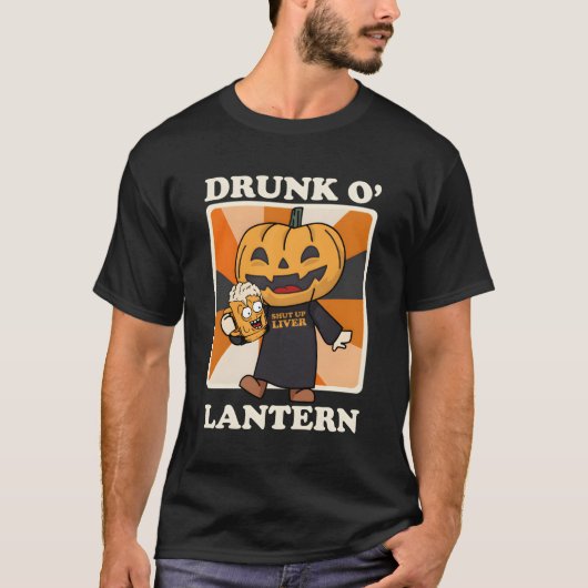 Pompoen Drink O' Lantern bierdrinkers Halloween T-shirt (Voorkant)