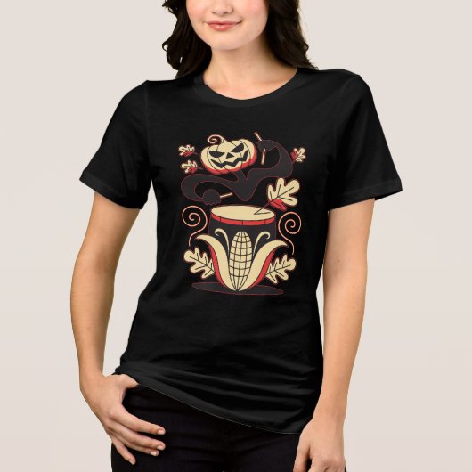 Pompoen Drummer Halloween Tri-Blend Shirt (Voorkant)