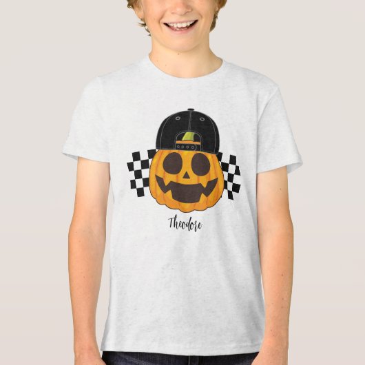 Pompoen Dude Peuter Retro Boys Halloween Herfst Tri-Blend Shirt (Voorkant)