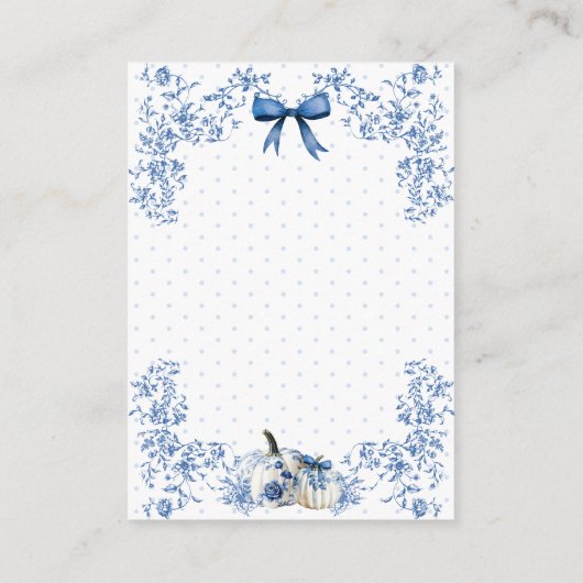 Pompoen Dusty Blue Toile Bloemen Boek Baby shower Informatiekaartje (Achterkant)