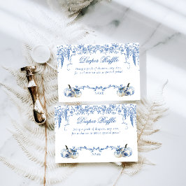 Pompoen Dusty Blue Toile Bloemenluier Baby shower Informatiekaartje