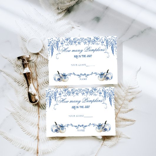 Pompoen Dusty Blue Toile Bloemenluier Baby shower Informatiekaartje