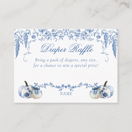 Pompoen Dusty Blue Toile Bloemenluier Baby shower Informatiekaartje (Voorkant)