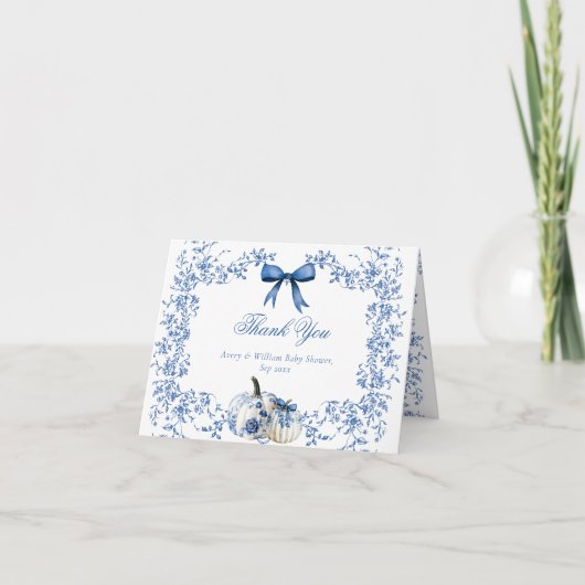 Pompoen Dusty Blue Whimsical Floral Baby shower Bedankkaart (Voorkant)