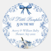 Pompoen Dusty Blue Whimsical Floral Baby shower Ronde Sticker (Voorkant)
