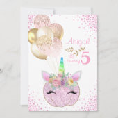 Pompoen Eenhoorn Meisje 5e Verjaardag Kaart (Voorkant)
