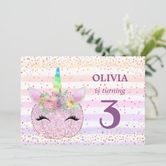 Pompoen Eenhoorn Meisjes 3e verjaardag Kaart (Staand voorkant)