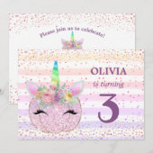 Pompoen Eenhoorn Meisjes 3e verjaardag Kaart (Voorkant / Achterkant)
