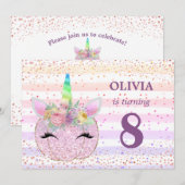 Pompoen Eenhoorn Meisjes 8e Verjaardag Kaart (Voorkant / Achterkant)