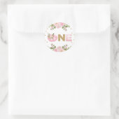 Pompoen Eerste 1e Verjaardag Roze Bloemen Herfst H Ronde Sticker (Tas)