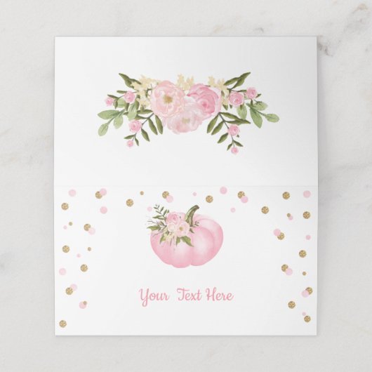 Pompoen Eerste 1e Verjaardag Roze & Goud Baby show Plaatskaartje (Buitenkant ongevouwen)
