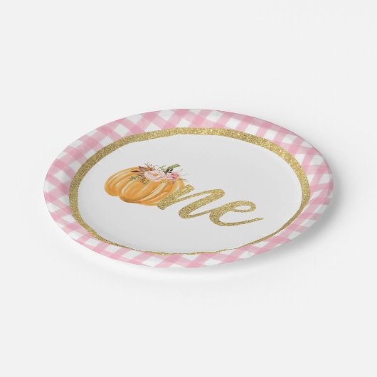 Pompoen eerste verjaardag Bord papier - Roze speld (Gekanteld)