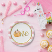 Pompoen eerste verjaardag Bord papier - roze strep (Feest)