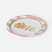 Pompoen eerste verjaardag Bord papier - roze strep (Gekanteld)