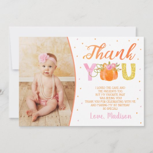 Pompoen Eerste Verjaardag Dank Je Kaarten (Voorkant)