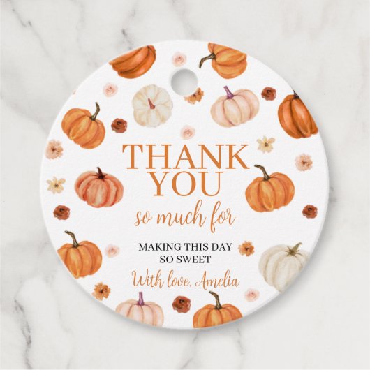 Pompoen eerste verjaardag Dank u Label (Voorkant)