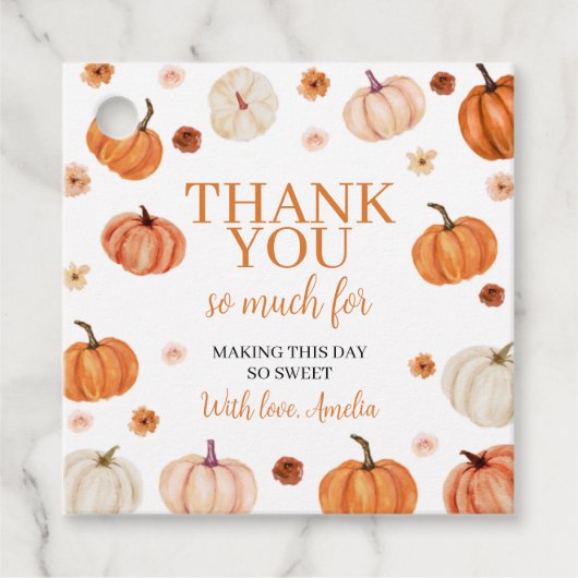 Pompoen eerste verjaardag Dank u Label (Voorkant)