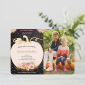 Pompoen eerste verjaardag foto uitnodiging (Staand voorkant)