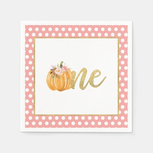 Pompoen Eerste Verjaardag Servet - Meisje Roze Sti (Voorkant)