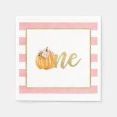 Pompoen Eerste Verjaardag Servet - Meisje Roze Str (Voorkant)