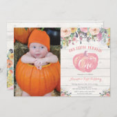 Pompoen Eerste Verjaardag Uitnodiging Bloemen Rust (Voorkant / Achterkant)