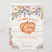 Pompoen Eerste Verjaardag Uitnodiging Bloemen Rust (Voorkant / Achterkant)