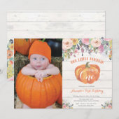 Pompoen Eerste Verjaardag Uitnodiging Bloemen Rust (Voorkant / Achterkant)