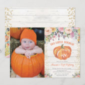 Pompoen eerste verjaardag uitnodiging Floral Gold (Voorkant / Achterkant)