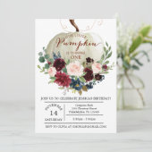 Pompoen eerste verjaardag uitnodiging - Herfst ver (Staand voorkant)