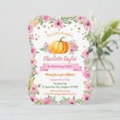 Pompoen eerste verjaardag uitnodiging meisje bloem (Staand voorkant)