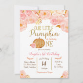 Pompoen eerste verjaardag uitnodiging roze perzik (Voorkant)