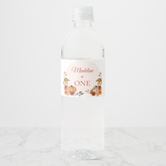 Pompoen Eerste Verjaardag Waterfles Etiket (Voorkant)