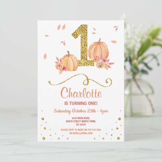 Pompoen eerste verjaardagsfeestje voor Herfst Kaart (Staand voorkant)