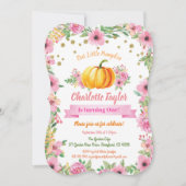 Pompoen eerste verjaardagsfoto-uitnodiging roze kaart (Voorkant)