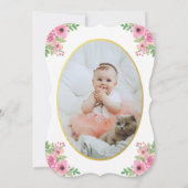 Pompoen eerste verjaardagsfoto-uitnodiging roze kaart (Achterkant)