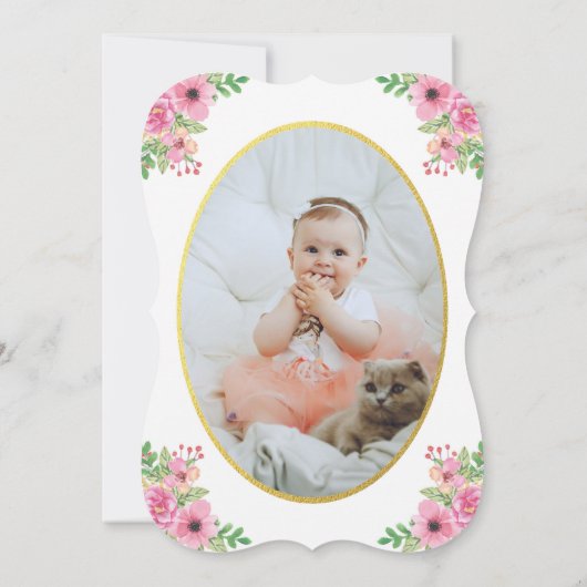 Pompoen eerste verjaardagsfoto-uitnodiging roze kaart (Achterkant)