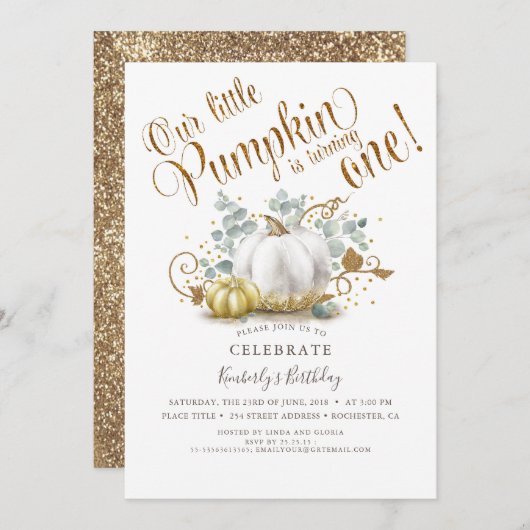 Pompoen Eerste Verjaardagsuitnodiging Herfst Herfs Kaart (Voorkant / Achterkant)