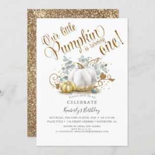 Pompoen Eerste Verjaardagsuitnodiging Herfst Herfs Kaart